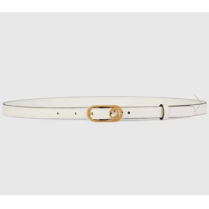 Gucci GG Unisex Thin Belt Mini Round Interlocking G White Leather 1.5 CM Width