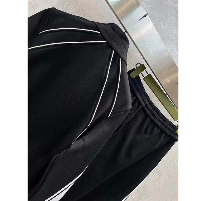 Gucci GG Women Cotton Jersey Zip Jacket Black Lightweight Felted Point Collar Long Sleeves (15)