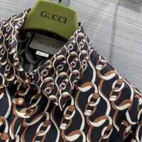 Gucci GG Women Interlocking G Chain Print Silk Shirt Point Collar Long Sleeves (7)