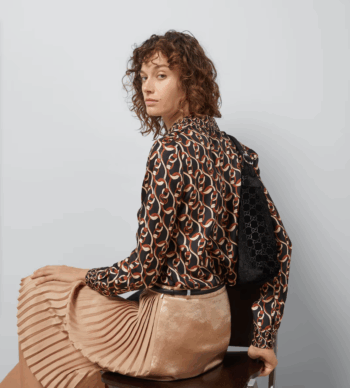 Gucci GG Women Interlocking G Chain Print Silk Shirt Point Collar Long Sleeves - Image 14