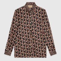 Gucci GG Women Interlocking G Chain Print Silk Shirt Point Collar Long Sleeves (7)