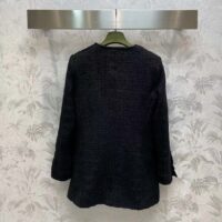 Gucci GG Women Tweed Mélange Jacket Black Self-Covered Buttons Interlocking G Lined V-Neck (10)
