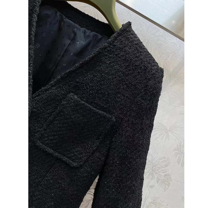 Gucci GG Women Tweed Mélange Jacket Black Self-Covered Buttons Interlocking G Lined V-Neck (6)