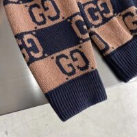 Gucci Men GG Cotton Jacquard Hooded Sweater Beige Dark Blue Dropped Shoulder Kangaroo Pocket (5)