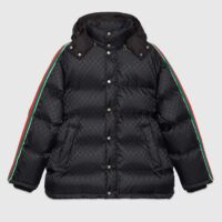Gucci Men GG Nylon Jacquard Jacket Web Black Stripe Lined Fixed Hood Rib Cuffs (9)