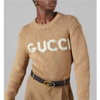 Gucci Women GG Wool Top Gucci Intarsia Camel Wool Crewneck Dropped Shoulder Long Sleeves Rib (2)