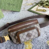 Gucci Unisex Belt Bag Interlocking G Beige Ebony GG Supreme Canvas Brown Leather (13)