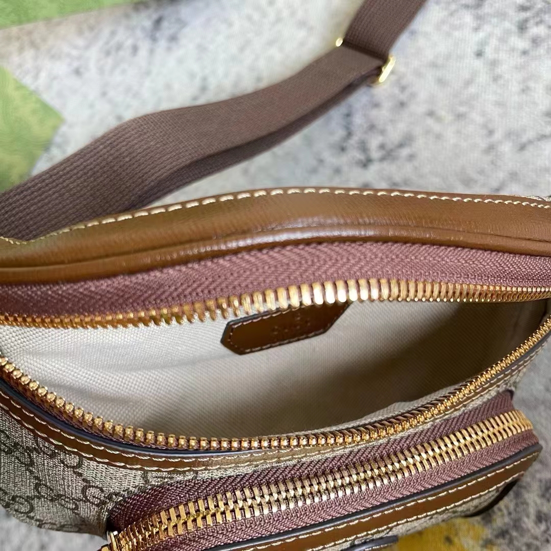 Gucci Unisex Belt Bag Interlocking G Beige Ebony GG Supreme Canvas Brown Leather (6)