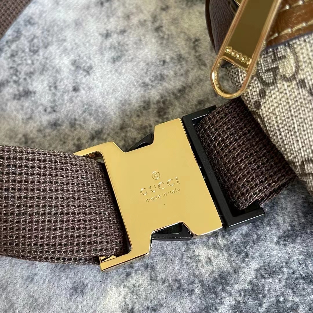 Gucci Unisex Belt Bag Interlocking G Beige Ebony GG Supreme Canvas Brown Leather (9)