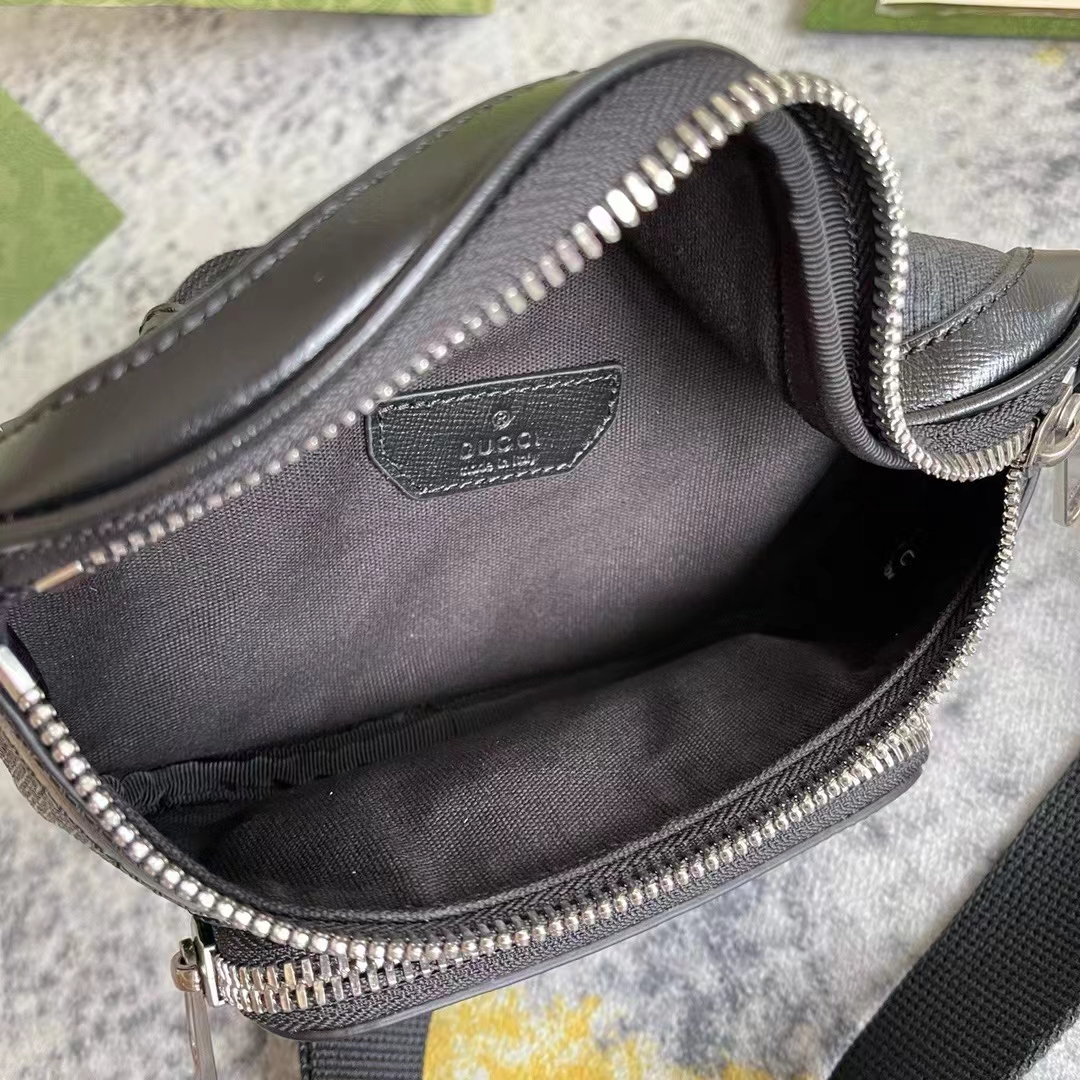 Gucci Unisex Belt Bag Interlocking G Black GG Supreme Canvas Black Leather (10)