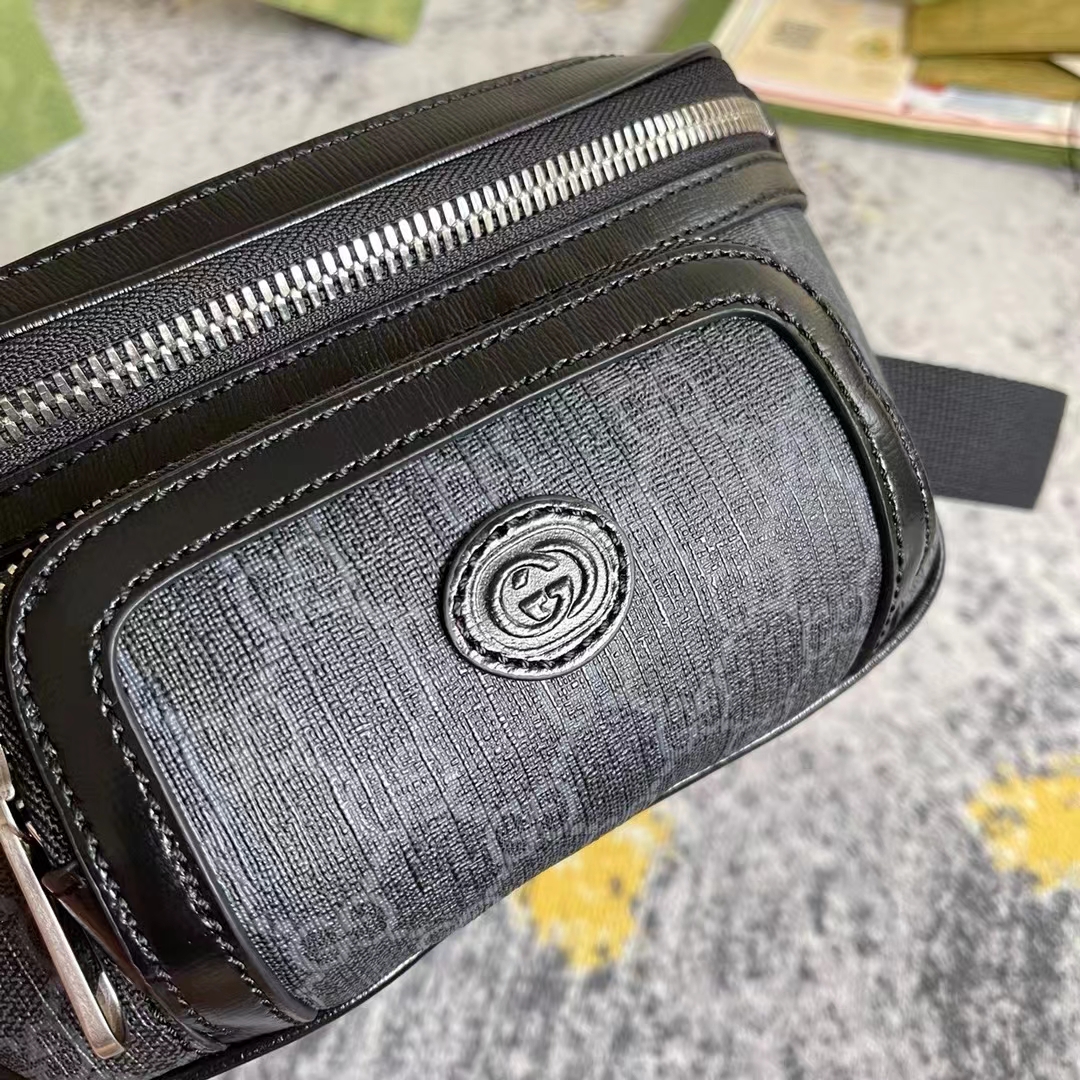 Gucci Unisex Belt Bag Interlocking G Black GG Supreme Canvas Black Leather (3)