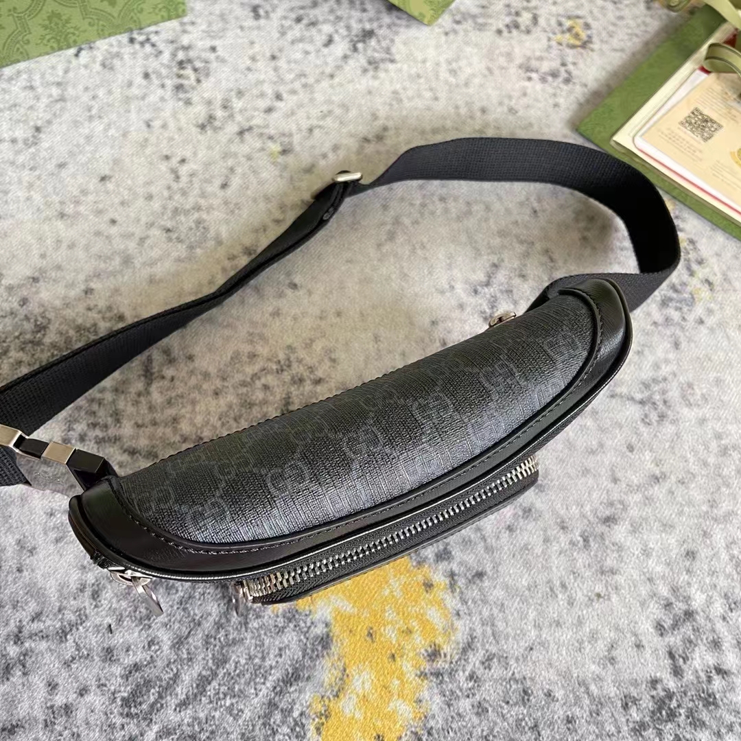 Gucci Unisex Belt Bag Interlocking G Black GG Supreme Canvas Black Leather (7)