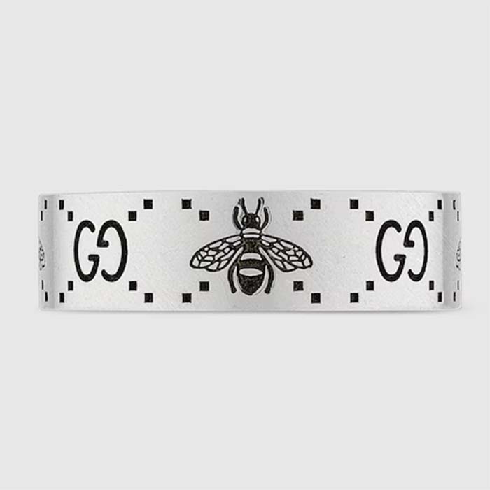 Gucci Unisex GG Bee Engraved Ring 925 Sterling Silver Aged Silver-Toned Hardware