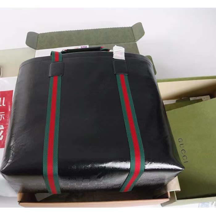Gucci Unisex GG Crystal Medium Tote Bag Black GG Crystal Canvas Leather (4)
