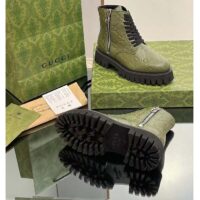 Gucci Unisex GG Leather Boot Dark Green Rubber Lug Sole Lace-Up Interlocking G Low-Heel (7)