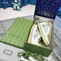 Gucci Unisex GG MAC80 Sneaker Off White Yellow Leather Grey Fabric Interlocking G Round Toe Rubber Flat (11)