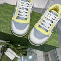 Gucci Unisex GG MAC80 Sneaker Off White Yellow Leather Grey Fabric Interlocking G Round Toe Rubber Flat (11)