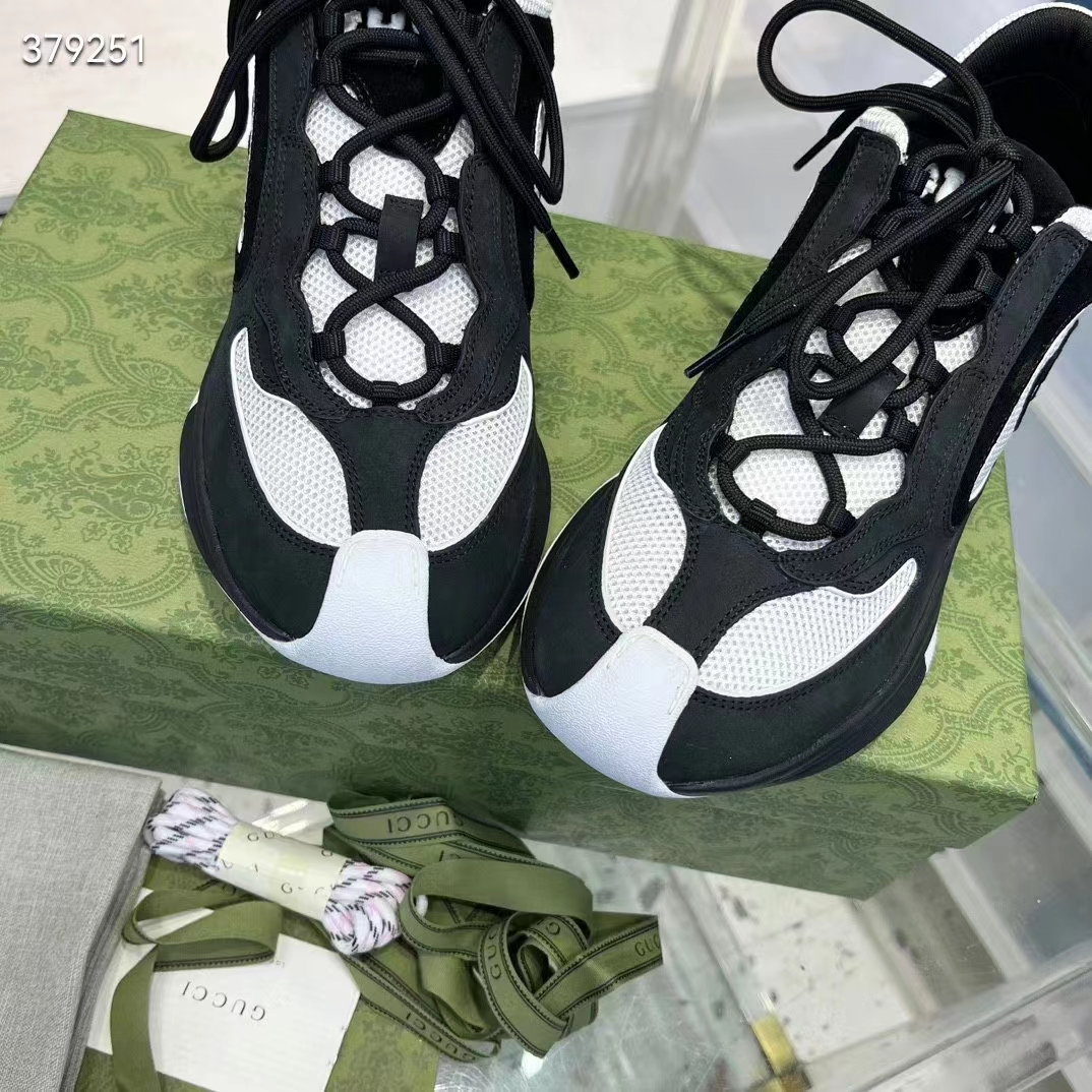 Gucci Unisex GG Run Sneaker Black Suede Interlocking G Bi-Color Rubber Lace-Up Low-Heel (4)