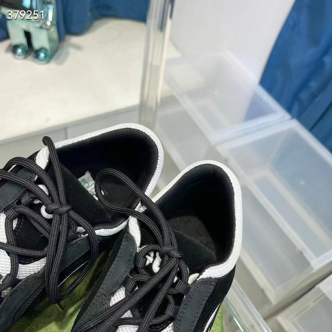 Gucci Unisex GG Run Sneaker Black Suede Interlocking G Bi-Color Rubber Lace-Up Low-Heel (8)
