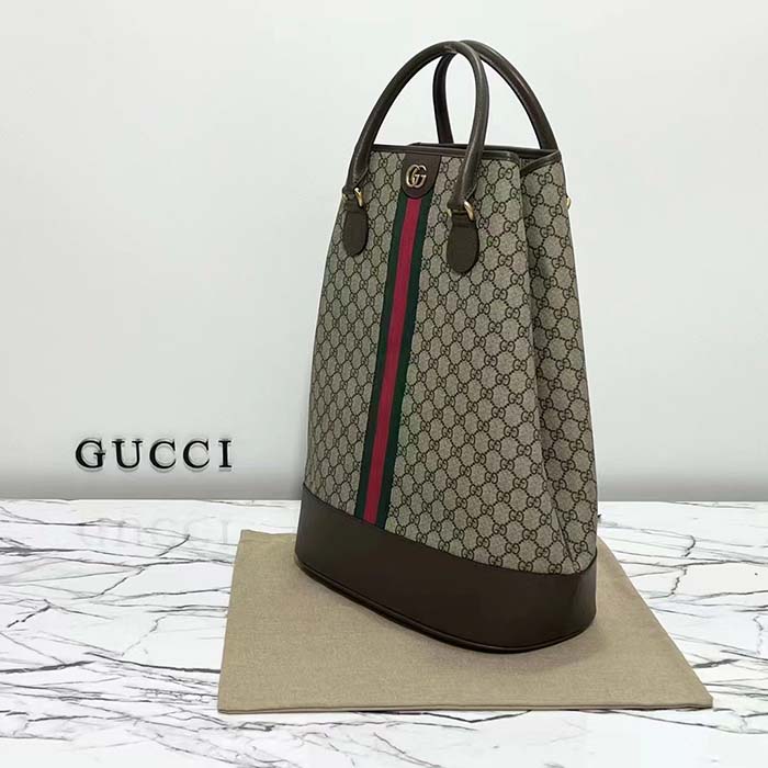 Gucci Unisex GG Savoy Duffle Bag Beige Ebony GG Supreme Canvas (7)
