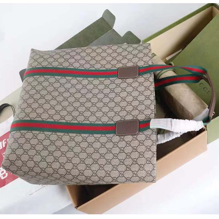 Gucci Unisex GG Tender Medium Tote Bag Beige Ebony GG Supreme Tender Canvas (1)
