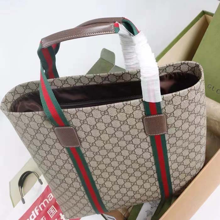 Gucci Unisex GG Tender Medium Tote Bag Beige Ebony GG Supreme Tender Canvas (10)
