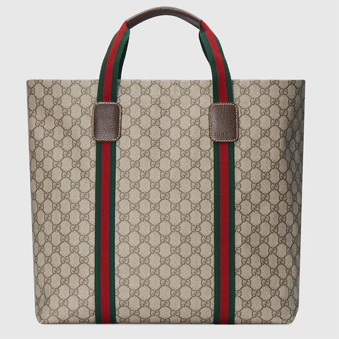 Gucci Unisex GG Tender Medium Tote Bag Beige Ebony GG Supreme Tender Canvas