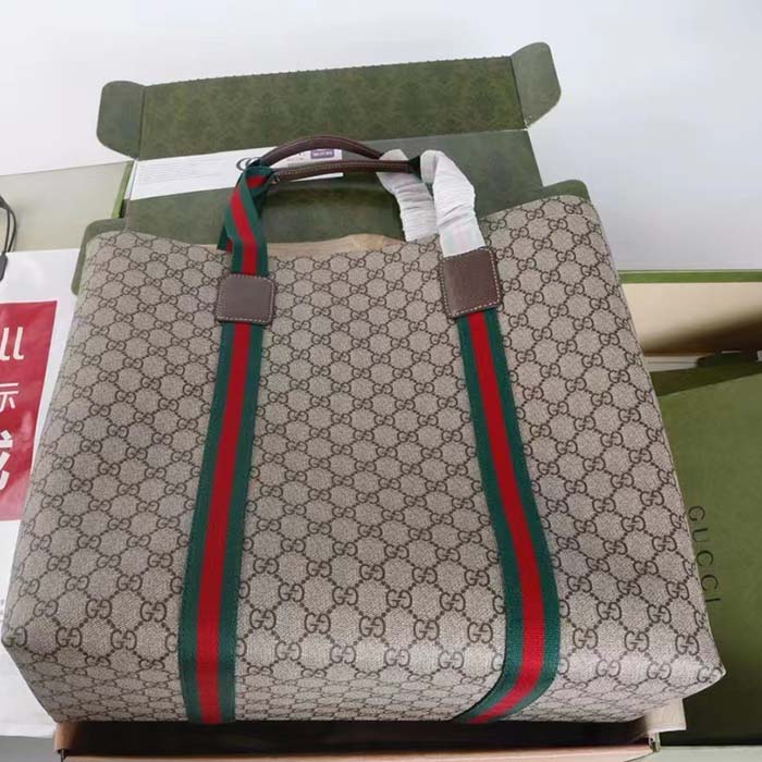 Gucci Unisex GG Tender Medium Tote Bag Beige Ebony GG Supreme Tender Canvas (5)