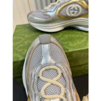 Gucci Unisex Run Sneaker Silver Metallic Leather Interlocking G Bi-Color Rubbe Low Heel (1)