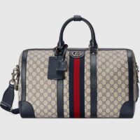 Gucci Unisex Savoy Small Duffle Bag Beige Blue GG Supreme Canvas Blue Leather (2)
