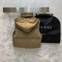 Gucci Women Canvas Padded Gilet GG Canvas Lined Concealed Hood High Neck Sleeveless (1)