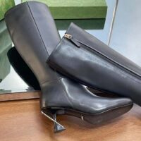 Gucci Women GG Boot Black Leather Geometric Heel Metal Inserts Mid-Heel (9)