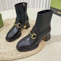 Gucci Women GG Boot Horsebit Black Smooth Leather Stretch Leather Mid 5.3 CM Heel (6)