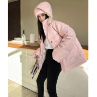 Gucci Women GG Cotton Canvas Puffer Jacket Light Pink GG Lined Interlocking G Two Front Pockets (4)