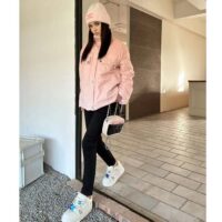 Gucci Women GG Cotton Canvas Puffer Jacket Light Pink GG Lined Interlocking G Two Front Pockets (4)