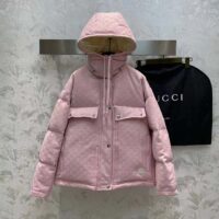 Gucci Women GG Cotton Canvas Puffer Jacket Light Pink GG Lined Interlocking G Two Front Pockets (4)