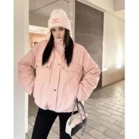 Gucci Women GG Cotton Canvas Puffer Jacket Light Pink GG Lined Interlocking G Two Front Pockets (4)