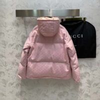 Gucci Women GG Cotton Canvas Puffer Jacket Light Pink GG Lined Interlocking G Two Front Pockets (4)