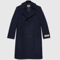 Gucci Women GG Felt Wool Coat Dark Navy Metal Buttons Gucci Cities Label Fully Lined (13)