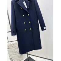 Gucci Women GG Felt Wool Coat Dark Navy Metal Buttons Gucci Cities Label Fully Lined (13)