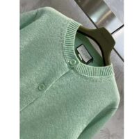 Gucci Women GG Fine Cashmere Cardigan Interlocking G Light Green Crewneck Long Sleeves (12)