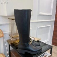 Gucci Women GG Gucci Boot Black Leather Script Rubber Sole Side Zip Closure Flat (7)