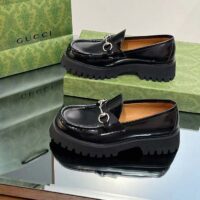 Gucci Women GG Loafer Horsebit Black Leather Rubber Lug Sole Flat (8)