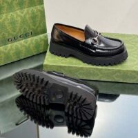 Gucci Women GG Loafer Horsebit Black Leather Rubber Lug Sole Flat (8)