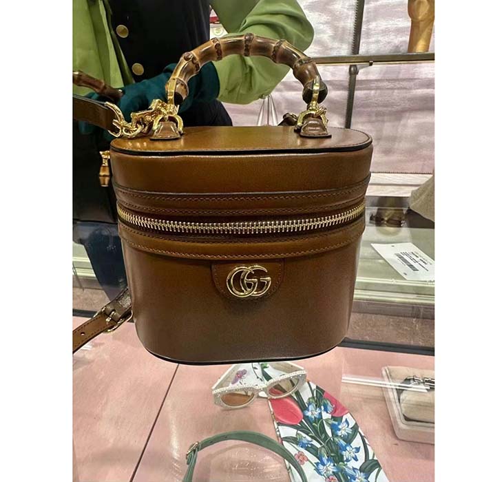 Gucci Women GG Mini Bamboo Shoulder Bag Brown Leather Bamboo Handle Double G (2)
