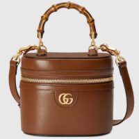 Gucci Women GG Mini Bamboo Shoulder Bag Brown Leather Bamboo Handle Double G (3)