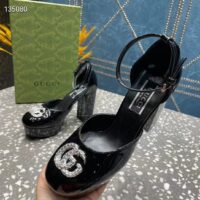 Gucci Women GG Platform Pump Double G Black Patent Leather Crystals High Heel (2)