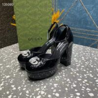 Gucci Women GG Platform Pump Double G Black Patent Leather Crystals High Heel (2)