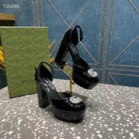 Gucci Women GG Platform Pump Double G Black Patent Leather Crystals High Heel (2)