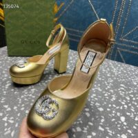 Gucci Women GG Platform Pump Double G Metallic Gold Patent Leather Crystals High Heel (8)